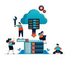 illustration of program of database cloud. hosting and storage system vector