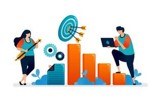 Business illustration of rising chart and arrow hit dartboard for metaphor of targeted achievement. Can be used for banner of banking, financial firm, office, investment institution vector