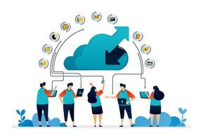 illustration of download and upload system. cloud network sharing activity vector