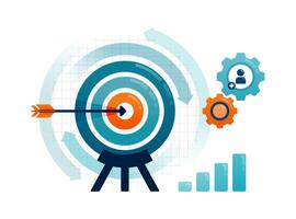 Business illustration of circulating targets and arrows aiming at financial and sales achievements. Can be used for landing web, promotion, ads, websites, apps, poster vector