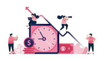 Illustration of time management on clock for financial and investment management to keep increasing. Can be used for banking and financial sector, ads, promotion vector