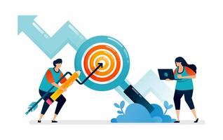 Business illustration of search and determine targets and aims to increase performance and progress. Can be used for seamless office template, homepage, landing page, proster ads vector