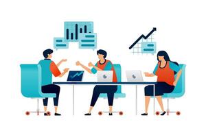 Workspace illustration of group of people debating company planning and corporations strategy. Can be used for landing pages, websites, mobile apps, posters, flyers vector