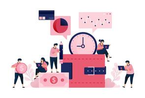 Metaphor of a clock in a wallet is an illustration of time management in managing money. Can be used for banking and financial sector, ads, promotion vector