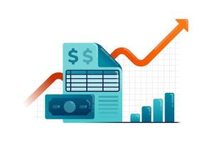 Business illustration of document for financial report with rising arrow and chart. Can be used for landing web, promotion, ads, websites, apps, poster vector