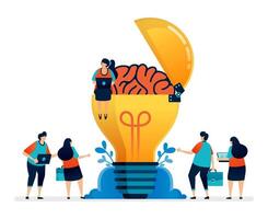 illustration of opening light blub to an open mind idea with artificial intelligence vector
