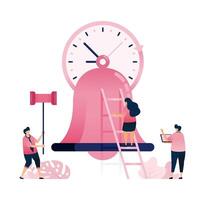 Illustration of a clock that circulates by striking a ringing bell. Can be used for websites, web, landing pages, apps vector