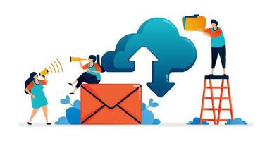 illustration of internet download and upload network on cloud system and email services vector
