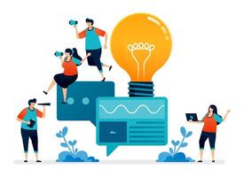 illustration of analyze statistics and plan ideas on chat for problem light blub solving vector