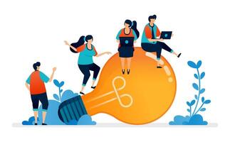 illustration of discussions to get ideas and inspiration in solving light blub problems vector