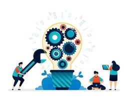 illustration of mechanisms and engineering in getting and developing ideas vector
