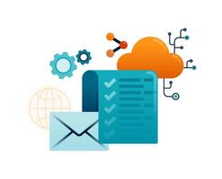 Business illustration of checklists and tasks digitalized by internet such as cloud and email. Can be used for landing pages, websites, mobile apps, posters, flyers vector