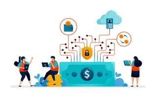 illustration of security in features of financial system and digital banking services vector