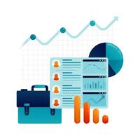 Business illustration of employee performance reports in charts for hr and promotions in company. Can be used for landing web, promotion, ads, websites, apps, poster vector