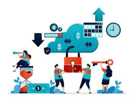 design of cloud data center illustration. cybersecurity system technology for big data database storage and user account access vector