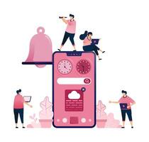 Illustration of reminder apps on a smartphone for time management. Can be used for websites, web, landing pages, apps vector