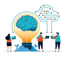 illustration of artificial intelligence ideas in communication with networks and clouds vector
