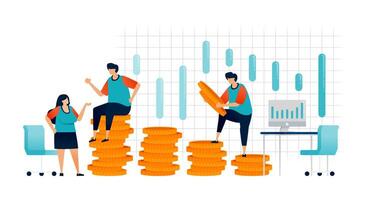 Workspace illustration of building an investment base with the metaphor of coins stacked in layers. Can be used for poster, template, banner, cover, flyer, brochure vector