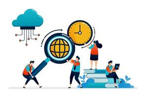 illustration of clouds time management. time management of cloud storage work vector