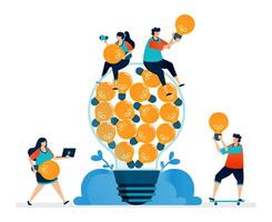 illustration of collection of ideas input into a light bulb vector
