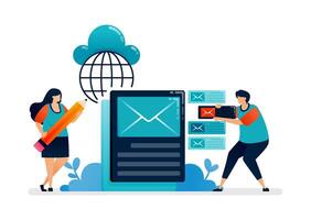 Business illustration of metaphor of replying and organizing corporate emails for work efficiency. Can be used for seamless office template, homepage, landing page, proster ads vector