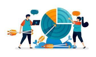 Business illustration of dartboard shaped pie chart with arrows for targets and goals. Can be used for seamless office template, homepage, landing page, proster ads vector