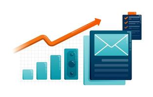 Business illustration of money shaped charts for increasing finances and sent to email. Can be used for landing web, promotion, ads, websites, apps, poster vector