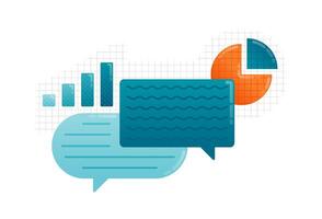 Business illustration of comments, opinions and debates in pie charts in reports. Can be used for landing web, promotion, ads, websites, apps, poster vector