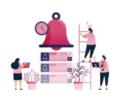 Illustration of a ringing bell with a list of scheduled agenda items for efficient time management. Can be used for banking and financial sector, ads, promotion vector