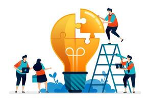 illustration of solving problems in light blub puzzles to get the best ideas vector