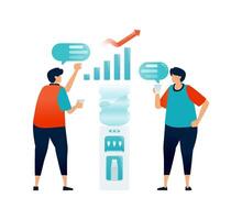 Workspace illustration of employees talking between coffee breaks about companies performance. Can be used for landing pages, websites, mobile apps, posters, flyers vector