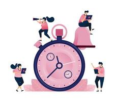 Illustration of time management with a stop watch and ringing bell. Can be used for brochures, mobile startups, ads, flyers vector