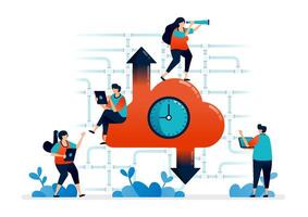 design of cloud data center illustration. speed internet access on cloud. scheduling upload and download times for users vector
