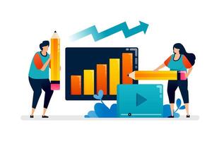 Business illustration of drawing a line of bar chart for expectations of increases in achievements. Can be used for banner of banking, financial firm, office, investment institution vector