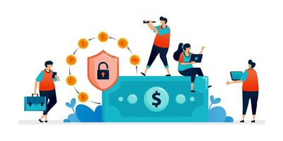 illustration of financial security system in global banking and digital transactions vector