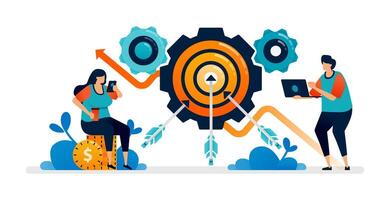 Business illustration of dartboard shaped gear metaphor for mechanism of financial achievement goals. Can be used for web, websites, landing pages, apps, posters, flyers vector