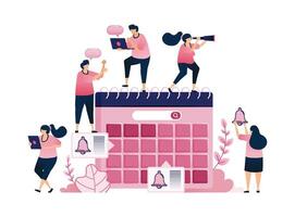 Illustration of marked calendar for scheduling and agenda for reminders of time management. Can be used for brochures, mobile startups, ads, flyers vector