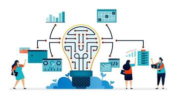 illustration of network ideas with effective machine learning in data analysis vector