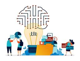 illustration of artificial intelligence ideas in the effectiveness of managing document files and data in database folders vector