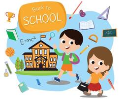 back to school background with illustration of kids go to school vector