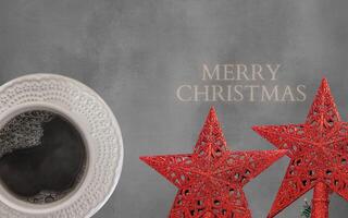 coffee with white cup with dark background written 2023, happy new year 2023, with message from merry christmas photo
