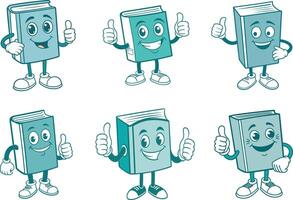 Set cheerful book mascots with thumbs up, isolated on white background. Perfect for digital learning platforms and educational icons vector