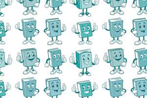 Cartoon books giving thumbs up in a repetitive pattern. Ideal for educational web design and textiles vector