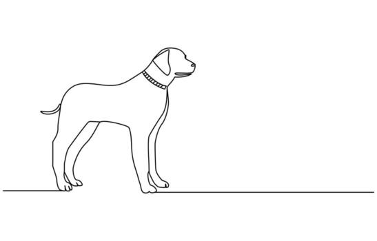 continuous line drawing cute dog, Continuous one line drawing of a dog. Dog one line drawing minimalist style vector