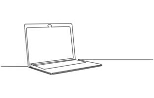 One line drawing of laptop gadget,continuous single line drawing of laptop computer, line art illustration, Simple abstract laptop line art drawing vector