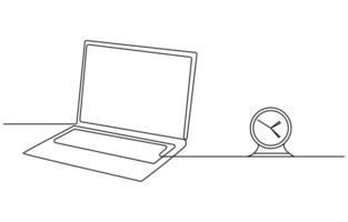 One line drawing of laptop gadget,continuous single line drawing of laptop computer, line art illustration, Simple abstract laptop line art drawing vector