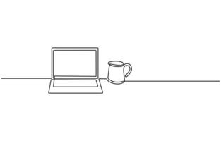 One line drawing of laptop gadget,continuous single line drawing of laptop computer, line art illustration, Simple abstract laptop line art drawing vector