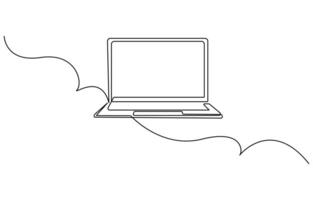 One line drawing of laptop gadget,continuous single line drawing of laptop computer, line art illustration, Simple abstract laptop line art drawing vector