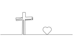 Jesus Christ cross in one continuous line drawing, Christian cross. Hand drawn Christian Cross. Abstract linear Christian Cross, Jesus Christ continuous one line drawing, vector
