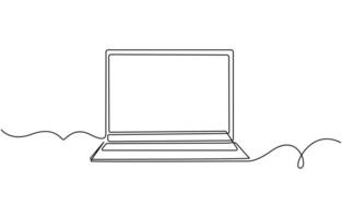 One line drawing of laptop gadget,continuous single line drawing of laptop computer, line art illustration, Simple abstract laptop line art drawing vector